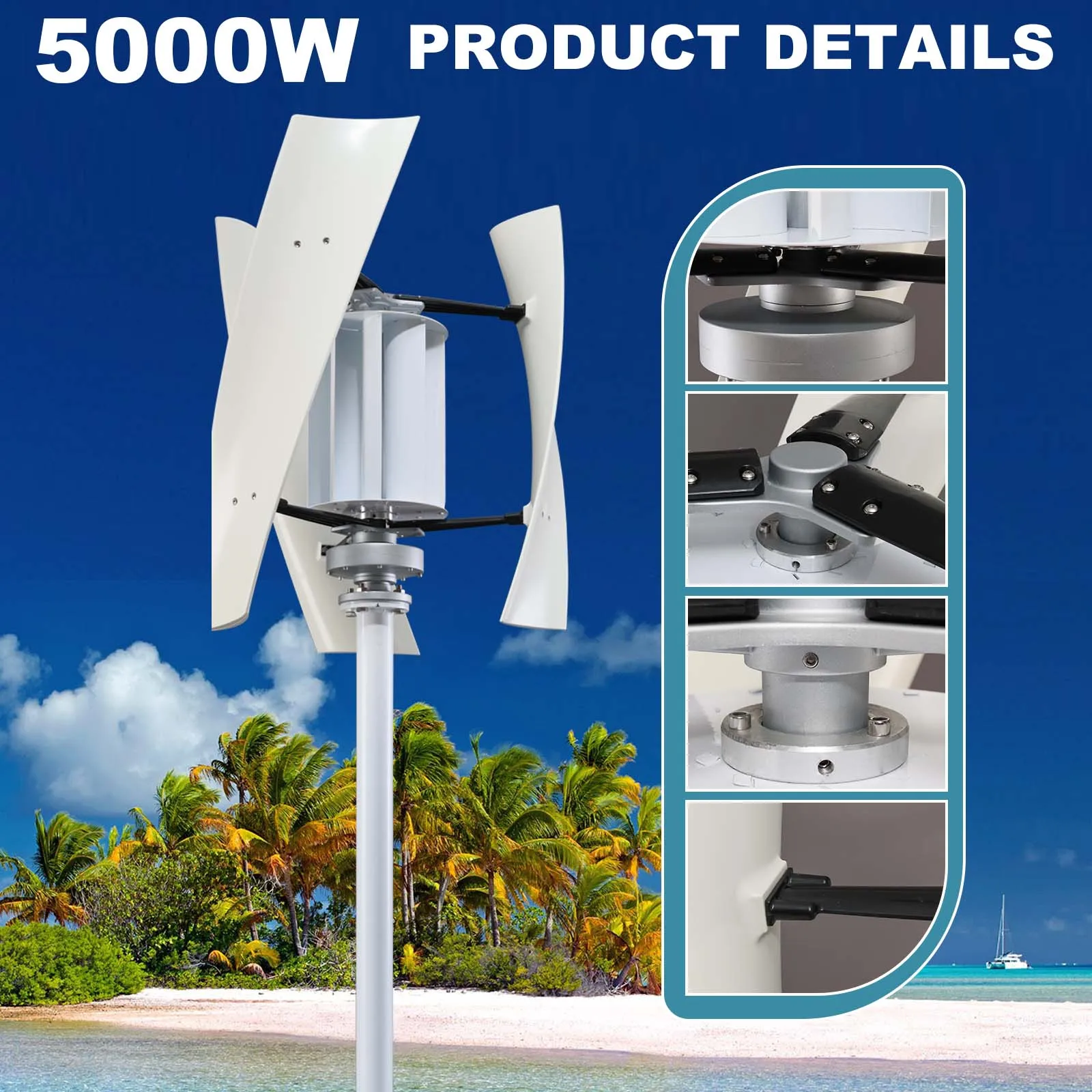 3000W 12V 24V 48V Axe Vertical Éolienne Générateur Onduleur Hybrid Contrôleur