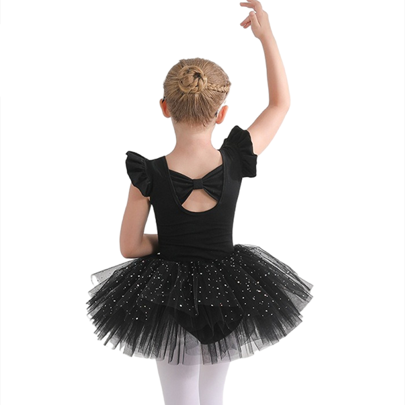 Robe De Ballet Pour Filles – Justaucorps Coton Manches Courtes + Jupe Mousseline à Paillettes Amovible - 7