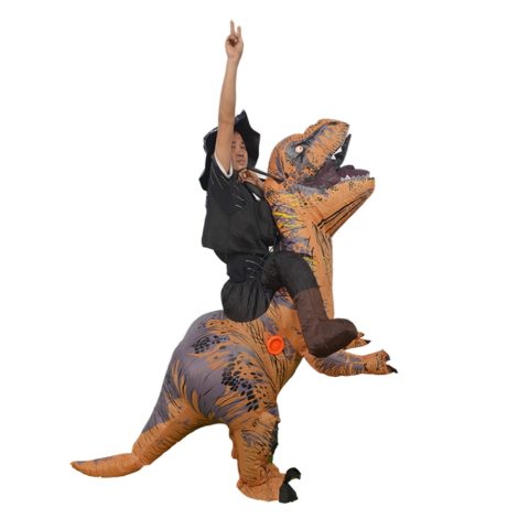 Costume gonflable T-Rex monté avec chapeau