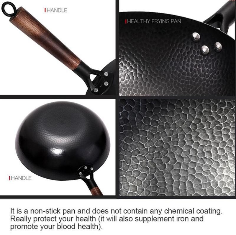 70255-mcwxmx.jpg Wok traditionnel en fer antiadhésif 32 cm, avec couvercle en bois – Image 3