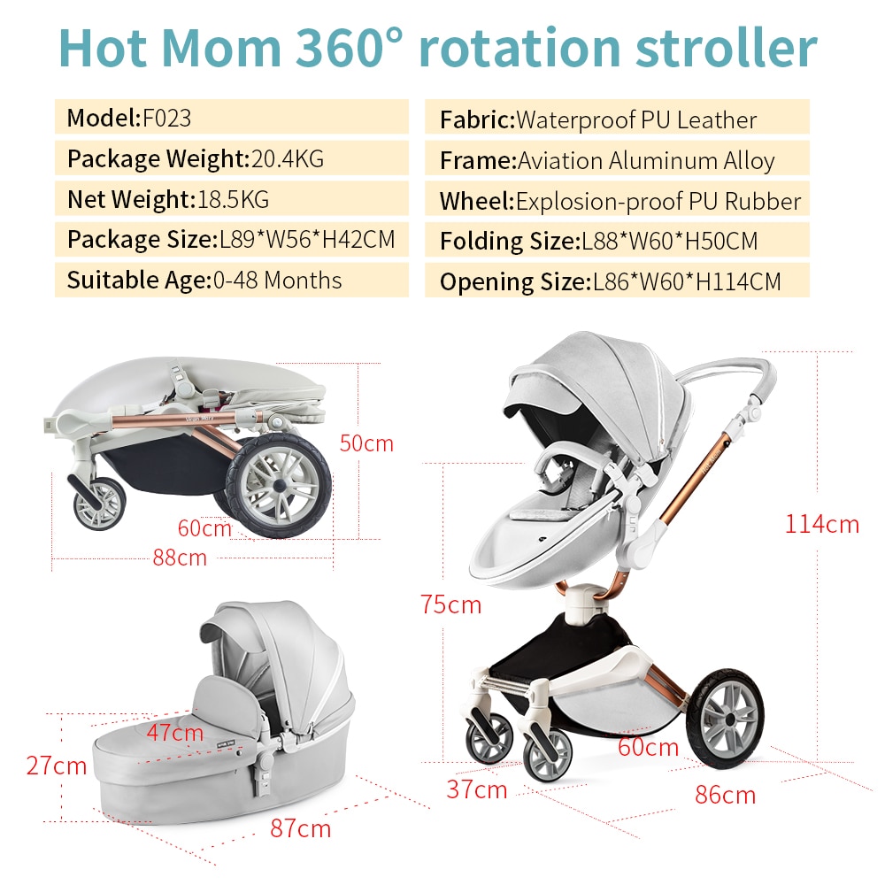 Hot Mom Poussette combinée poussette et nacelle - F023 2018