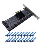 Carte PCIe 1X 6 Gbps SATA 3.0, 20 Ports avec 20 câbles, minage XCH Chia