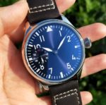 Montre mécanique pour homme, cadran bleu, 44 mm, verre de Saphir, mouvement manuel