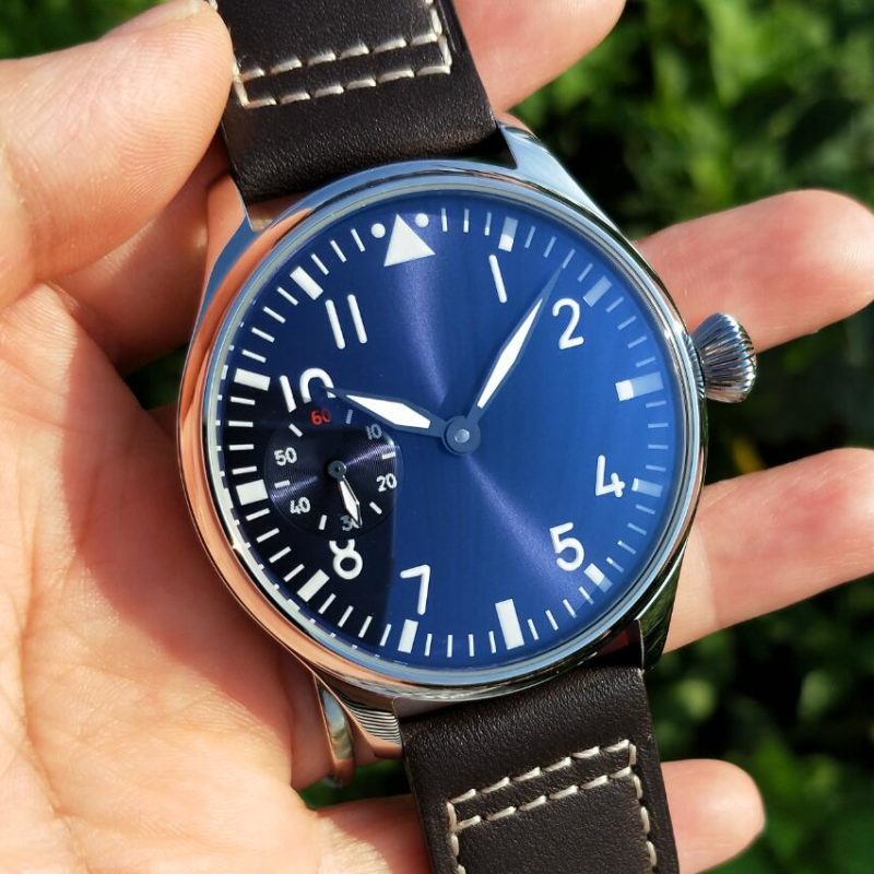 Montre mécanique pour homme, cadran bleu, 44 mm, verre de Saphir, mouvement manuel