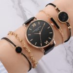 Montre analogique à quartz et bracelets pour femme, Set de 5 pièces