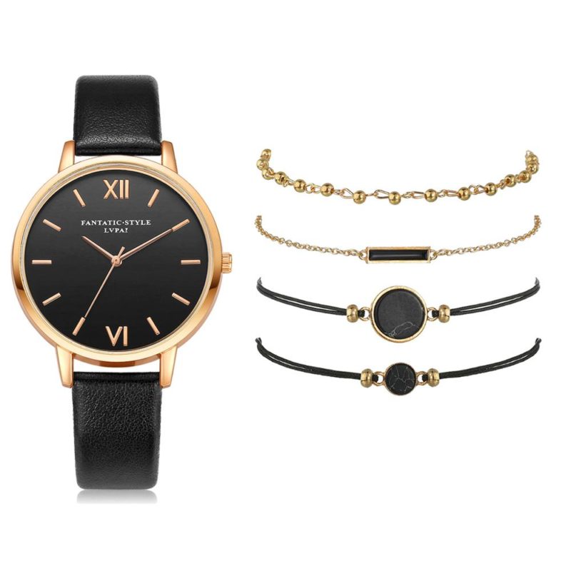 Montre analogique à quartz et bracelets pour femme, Set de 5 pièces – Image 4