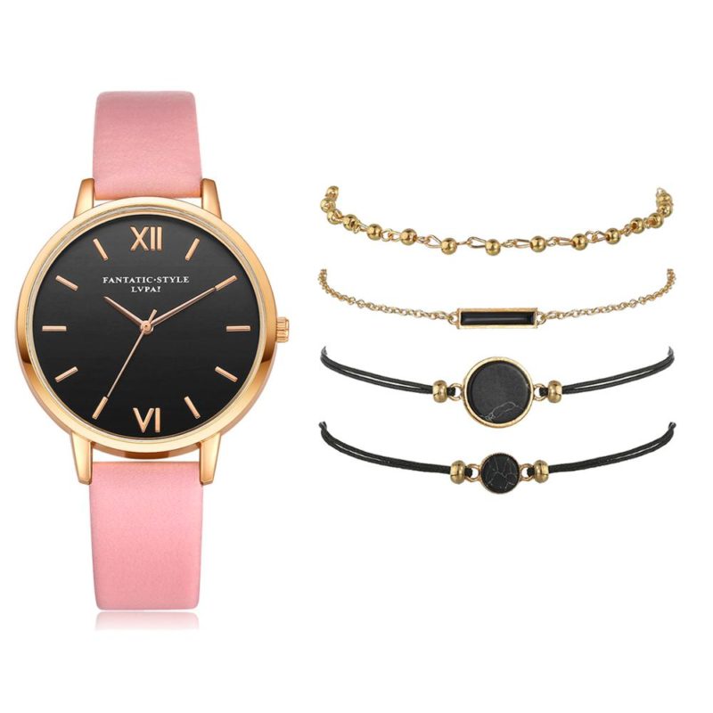 Montre analogique à quartz et bracelets pour femme, Set de 5 pièces – Image 5