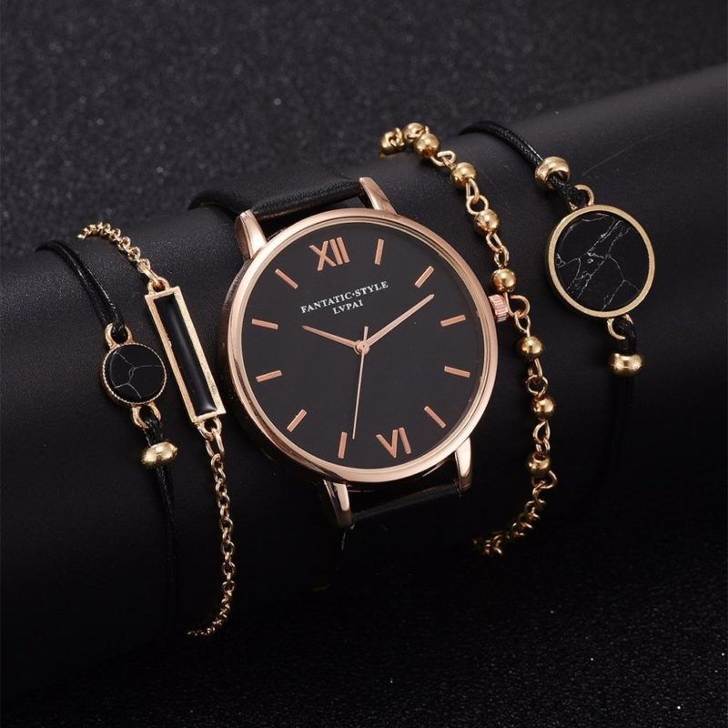 Montre analogique à quartz et bracelets pour femme, Set de 5 pièces – Image 2