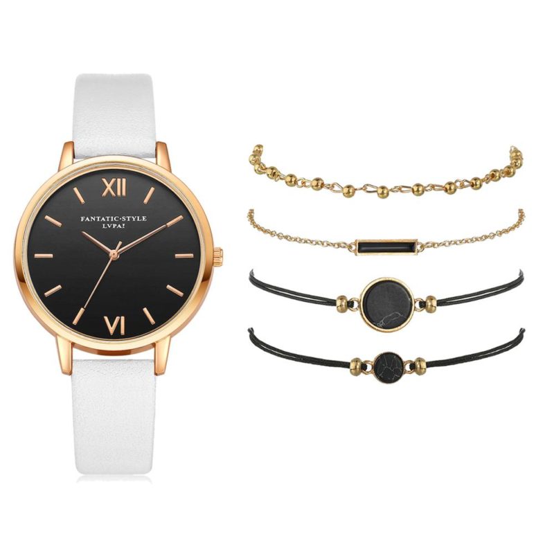 Montre analogique à quartz et bracelets pour femme, Set de 5 pièces – Image 6
