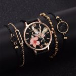 Montre analogique à quartz et bracelets pour femme, Set de 5 pièces