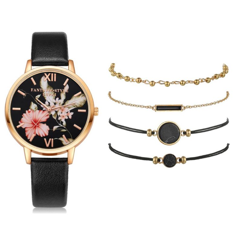 Montre analogique à quartz et bracelets pour femme, Set de 5 pièces – Image 6