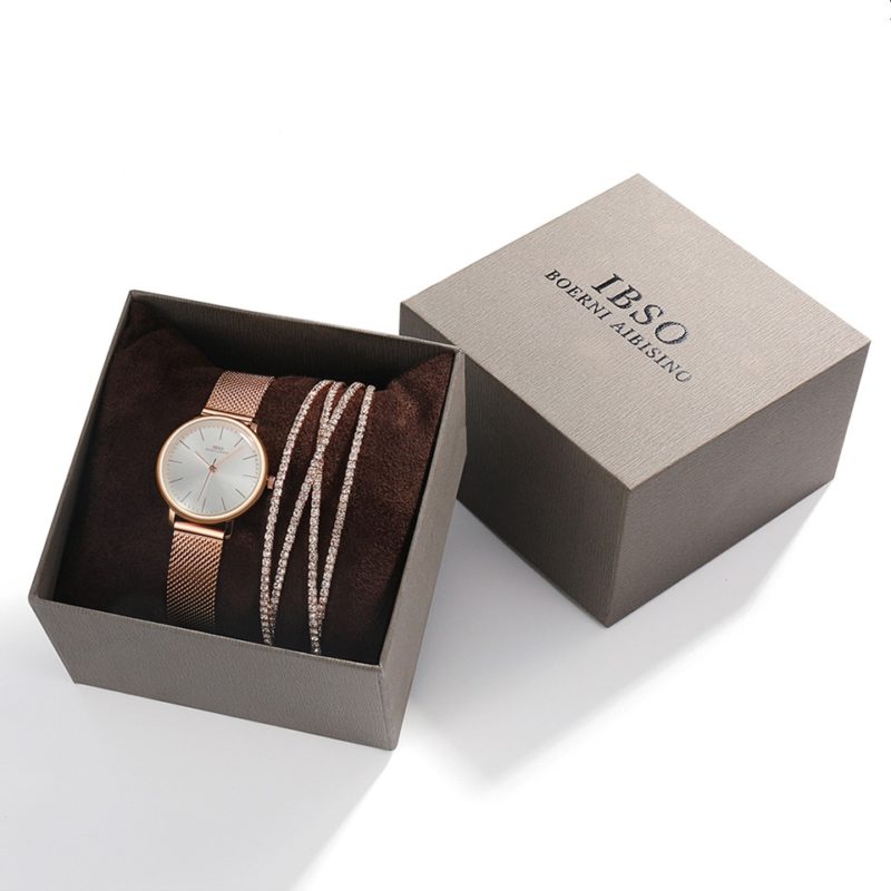 81027-isgeq6.jpg Ensemble 2 pièces, montre ultra fine et bracelet pour femme, en acier inoxydable, 30 mm – Image 3