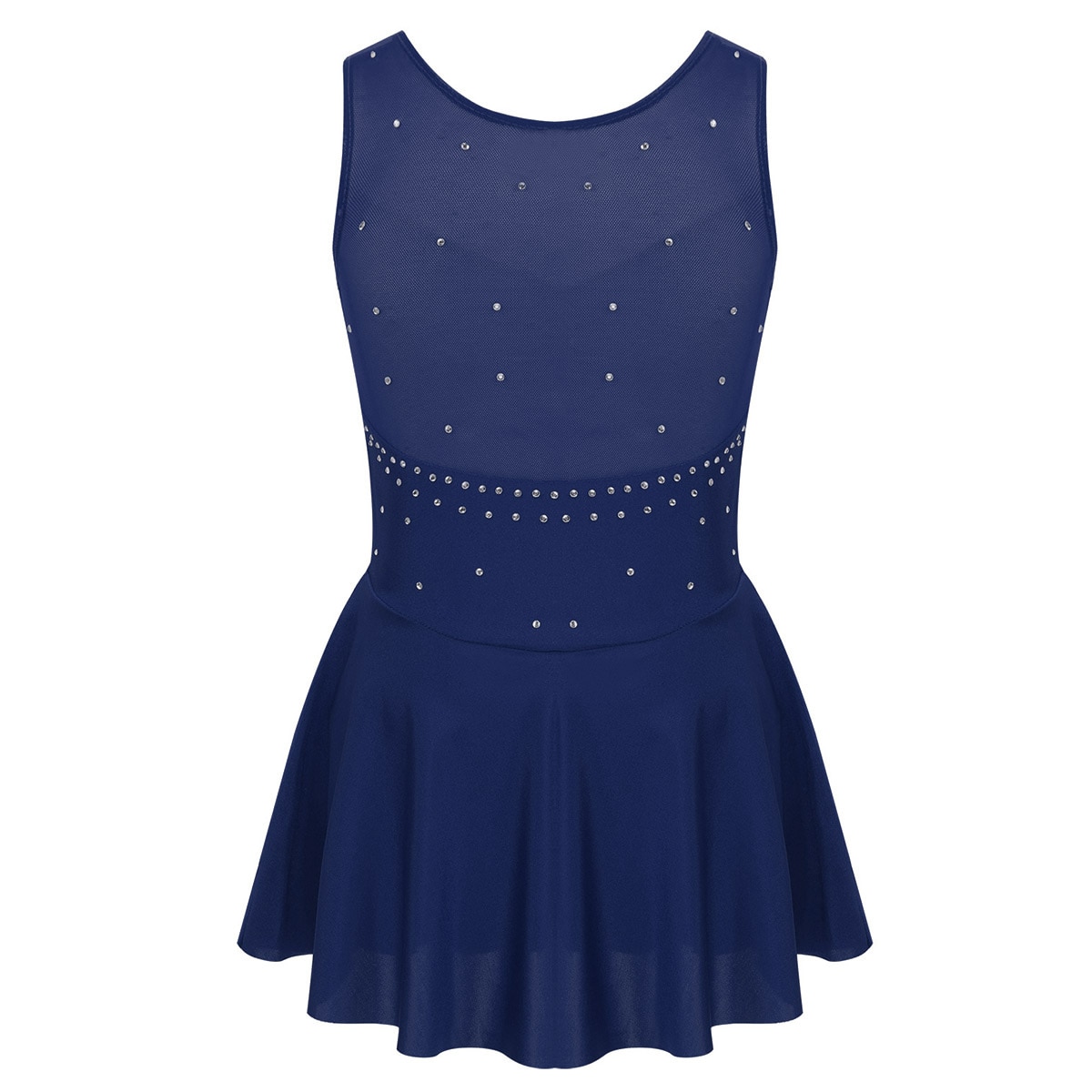 Fille En Robe Lycra Bleue Avec Strass Pour Patinage Artistique