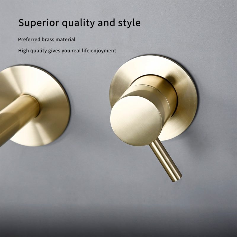 Robinet mitigeur mural, montage sur un trou, salle de bain, Or brossé – Image 3