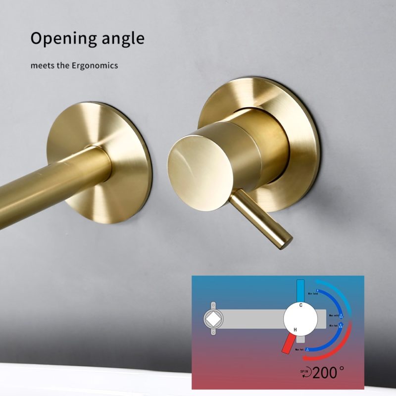 Robinet mitigeur mural, montage sur un trou, salle de bain, Or brossé – Image 6