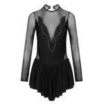 Robe de danse en maille, manches longues, strass brillants, patinage artistique – Image 5