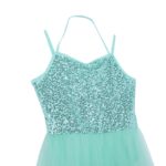 Robe de danse avec bretelles spaghetti, sans manches, col licou, paillettes irrégulières – Image 5