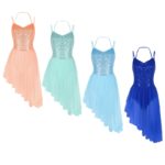 Robe de danse avec bretelles spaghetti, sans manches, col licou, paillettes irrégulières – Image 2