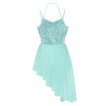 Robe de danse avec bretelles spaghetti, sans manches, col licou, paillettes irrégulières – Image 4