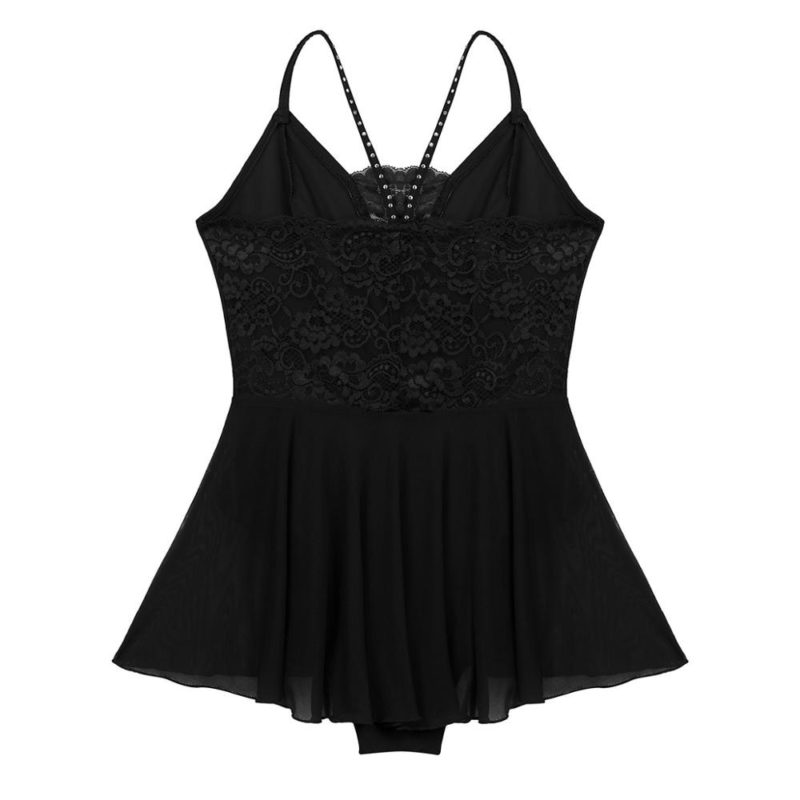 Costume de danse en dentelle, bretelles spaghetti, strass brillant, justaucorps – Image 6