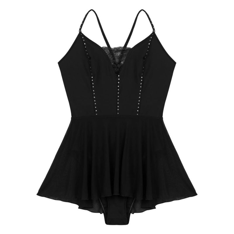 Costume de danse en dentelle, bretelles spaghetti, strass brillant, justaucorps – Image 5