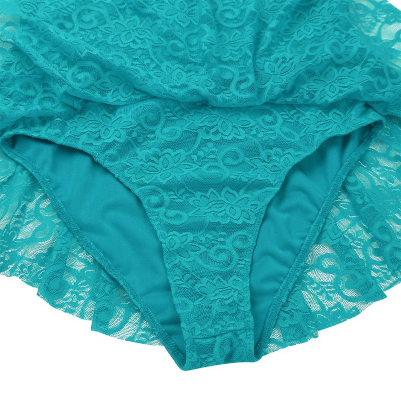 Costume de danse en dentelle, manches longues, col montant, dentelle douce, justaucorps – Image 6