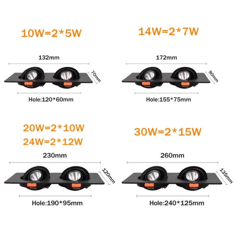 Spot LED COB carré encastrable, rotatif 360°, luminaire de plafond à intensité réglable, 10/14/20/24W – Image 6