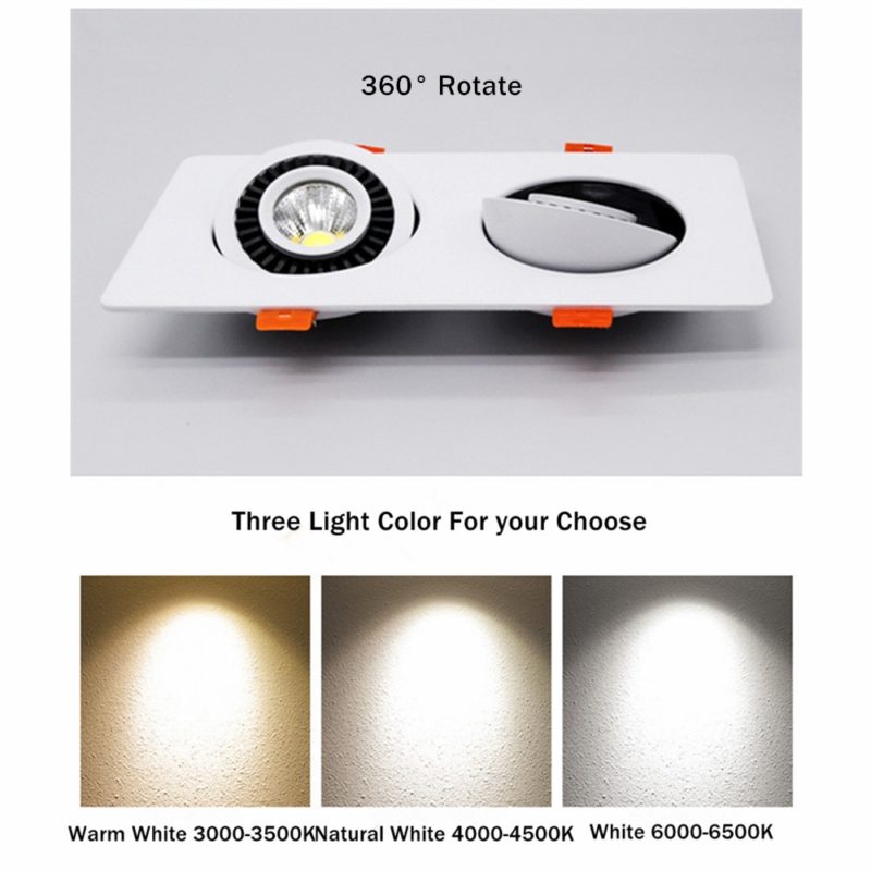 Spot LED COB carré encastrable, rotatif 360°, luminaire de plafond à intensité réglable, 10/14/20/24W – Image 4