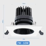 Spot LED encastrable en aluminium anti-éblouissement, carré ou rond, 4 styles, 7W, 10W – Image 6