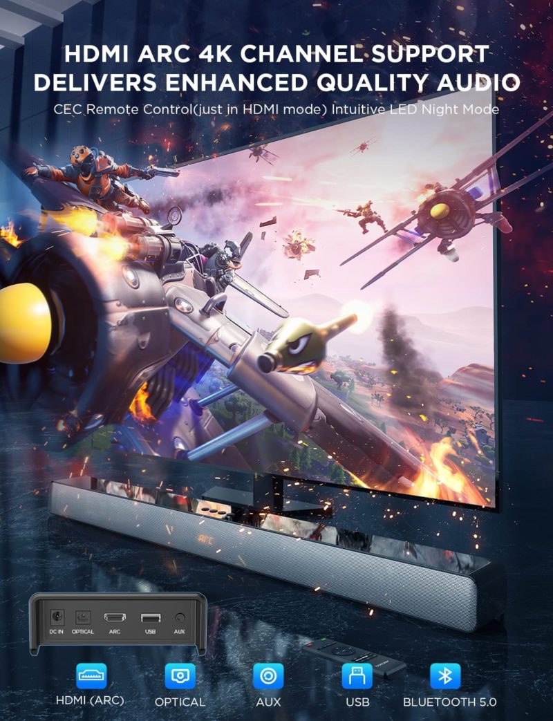 Barre de son 100W Surround, Bluetooth, Home cinéma, basse profonde, télécommande CEC – Image 4