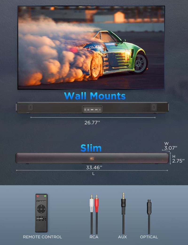 Barre de son 100W Surround, Bluetooth, Home cinéma, basse profonde, télécommande CEC – Image 6