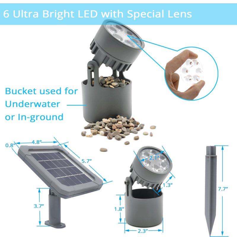 Lampe solaire submersible pour étang, IP68, allumage/extinction automatique – Image 2