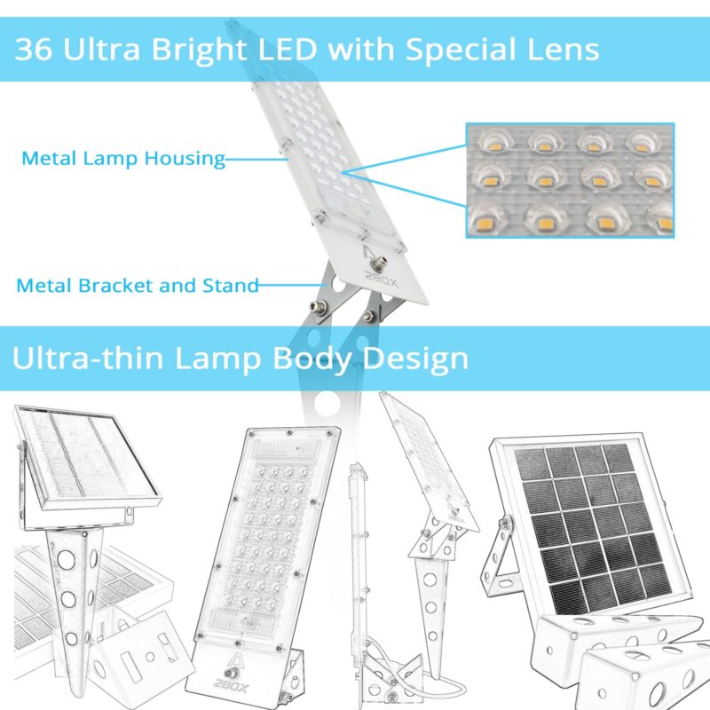 Projecteur LED solaire en métal, étanche, allumage/extinction automatique – Image 2