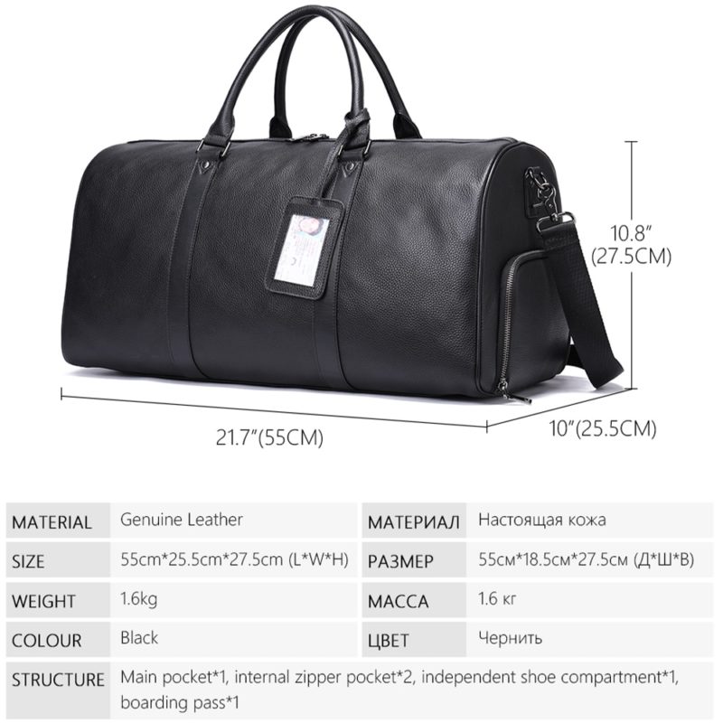 91879-wvdyad.jpg Sac de voyage en cuir véritable, grand sac pour le week-end – Image 4