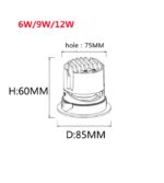 Spot LED COB à encastré, angle réglable, anti-éblouissement, intensité réglable, 6/9/12W – Image 6