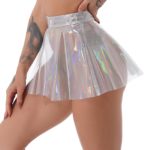 Mini jupe holographique plissée pour femme, Pole dance – Image 2