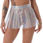 Mini jupe holographique plissée pour femme, Pole dance