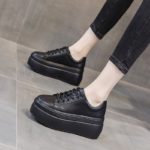 Baskets en cuir véritable décontractées, semelle compensée 8 cm – Image 2