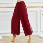 Pantalon de danse classique en mousseline de soie rouge, ample, deux couches, fente latérale – Image 2