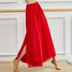 Pantalon de danse classique en mousseline de soie rouge, ample, deux couches, fente latérale – Image 3