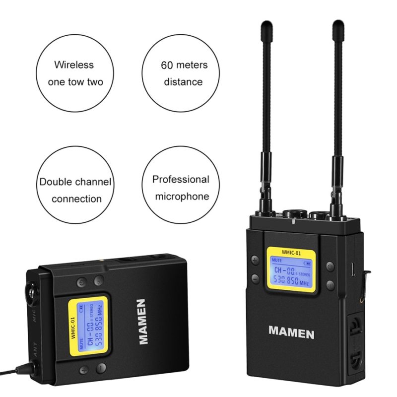 Microphone sans fil UHF professionnel, avec 50 canaux sélectionnables, portée de 60m pour caméras DSLR – Image 2