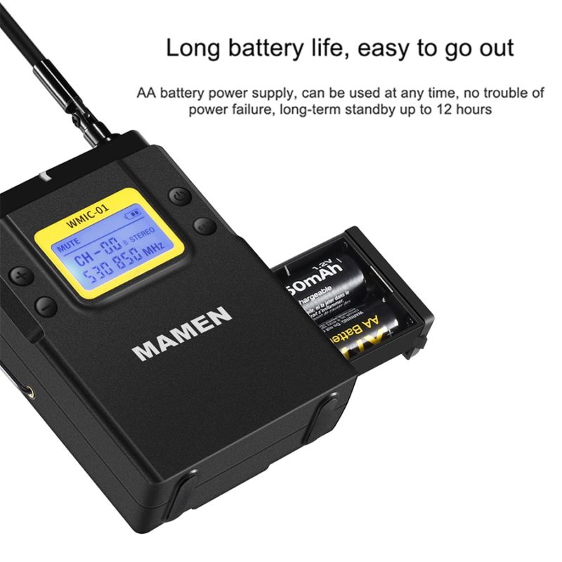 Microphone sans fil UHF professionnel, avec 50 canaux sélectionnables, portée de 60m pour caméras DSLR – Image 4