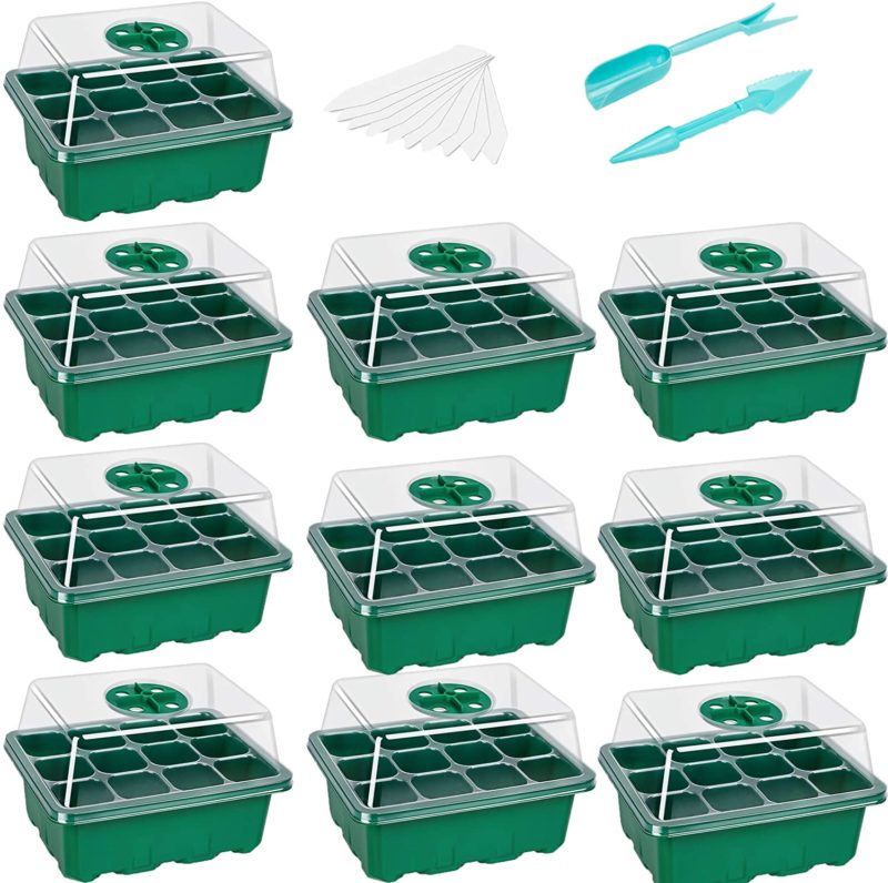 Lot de 10 plateaux de semis (12 cellules par plateau), humidité réglable – Image 1