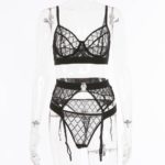 Ensemble de lingerie 3 pièces, soutien-gorge et string, en dentelle et maille avec armatures – Image 11
