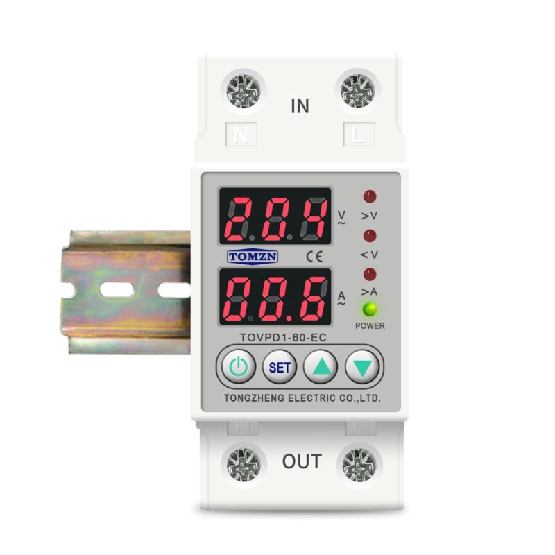Protection contre les surintensités, 60A 230V, Din rail réglable, protection relais avec voltmètre – Image 4