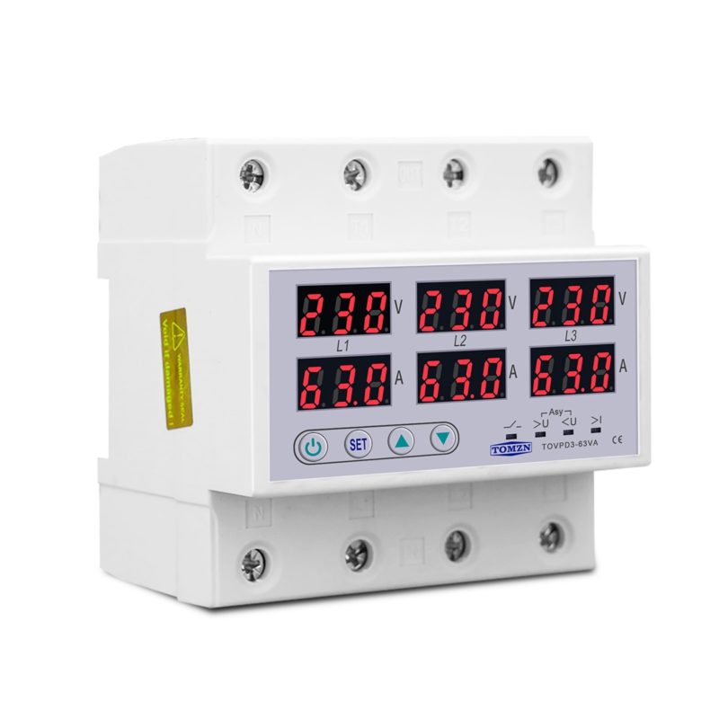 Relais de tension triphasé 3 P + N, voltmètre, ampèremètre, moniteur de surtension et de sous-tension – Image 1