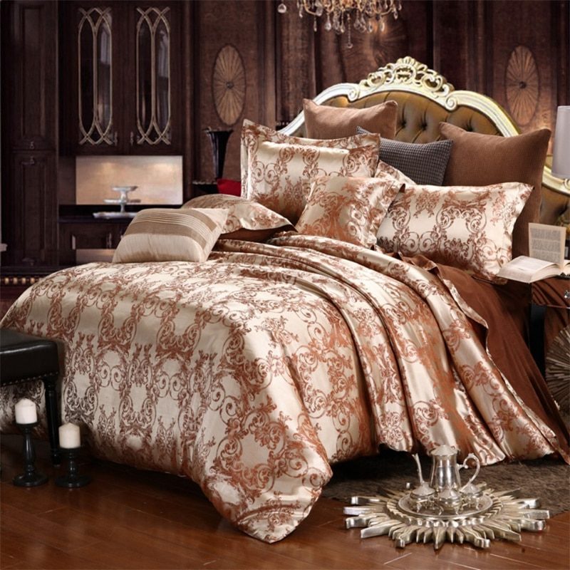Ensemble 3 pièces, housse de couette Jacquard et taies d'oreiller, satinées