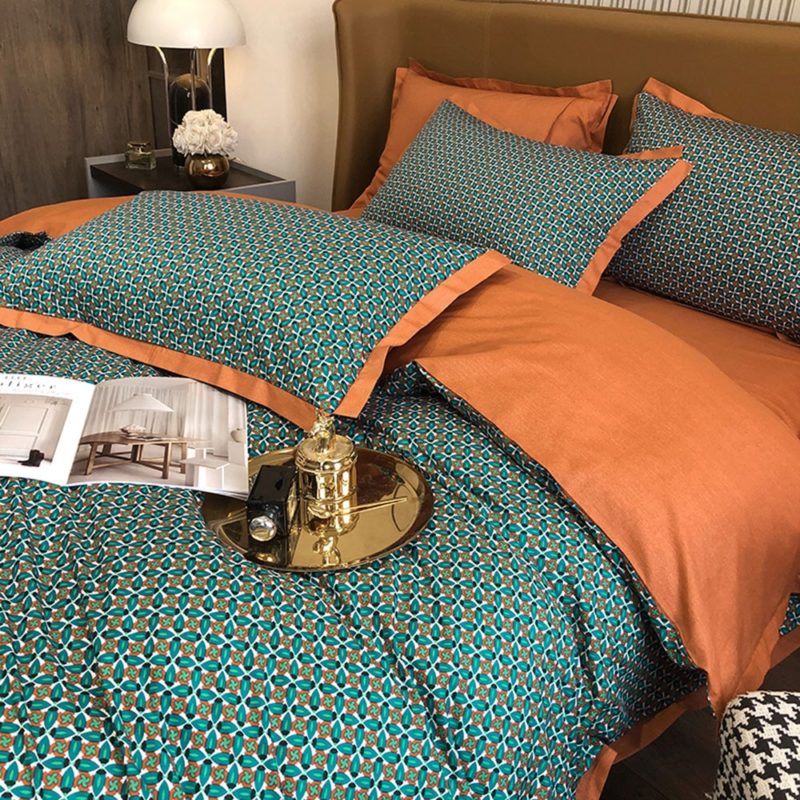 Ensemble 4 pièces en coton égyptien imprimé, housse de couette, drap de lit et taies d'oreiller – Image 4