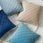 Housse de coussin en velours à rayures, couleur unie, 45x45 cm