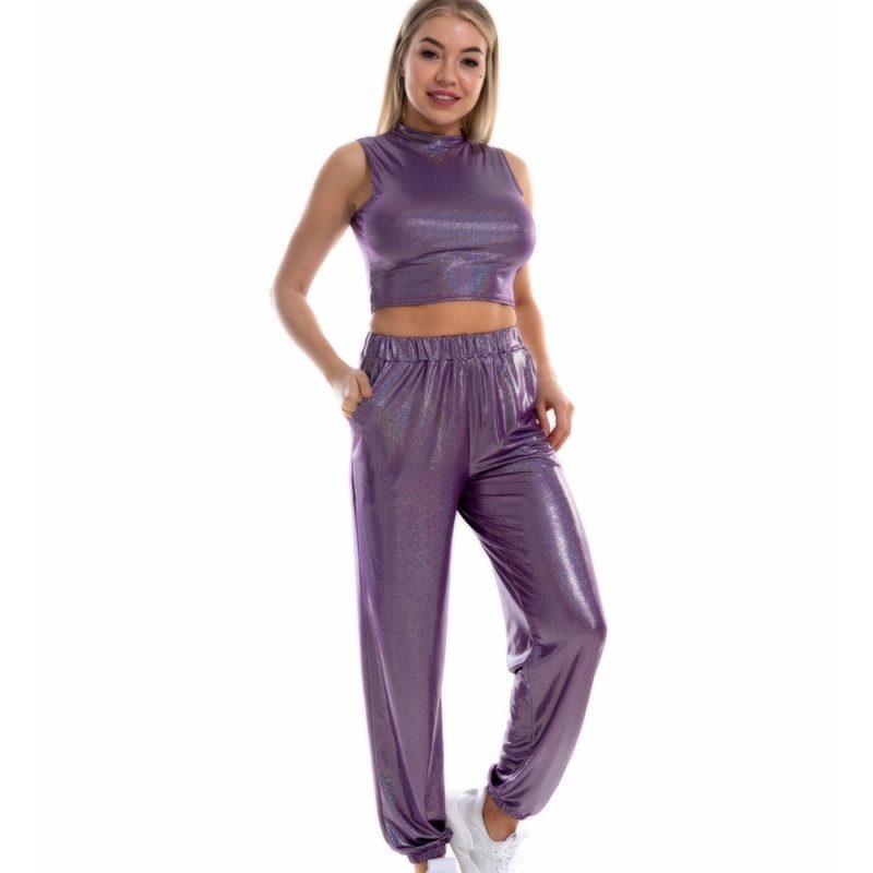 Ensemble deux pièces pour Pole dance, holographique, haut court métallique – Image 3